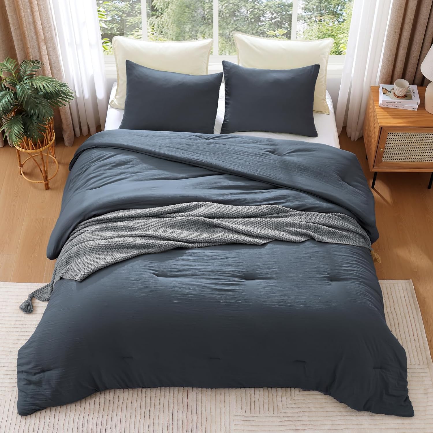 WRENSONGE Queen Comforter Set - 3 Pieces Prewashed Blue Grey Comforter Soft Lightweight for All Seasons,Down Alternative Comforters Queen Size with 2 Pillow Shams - Image 6