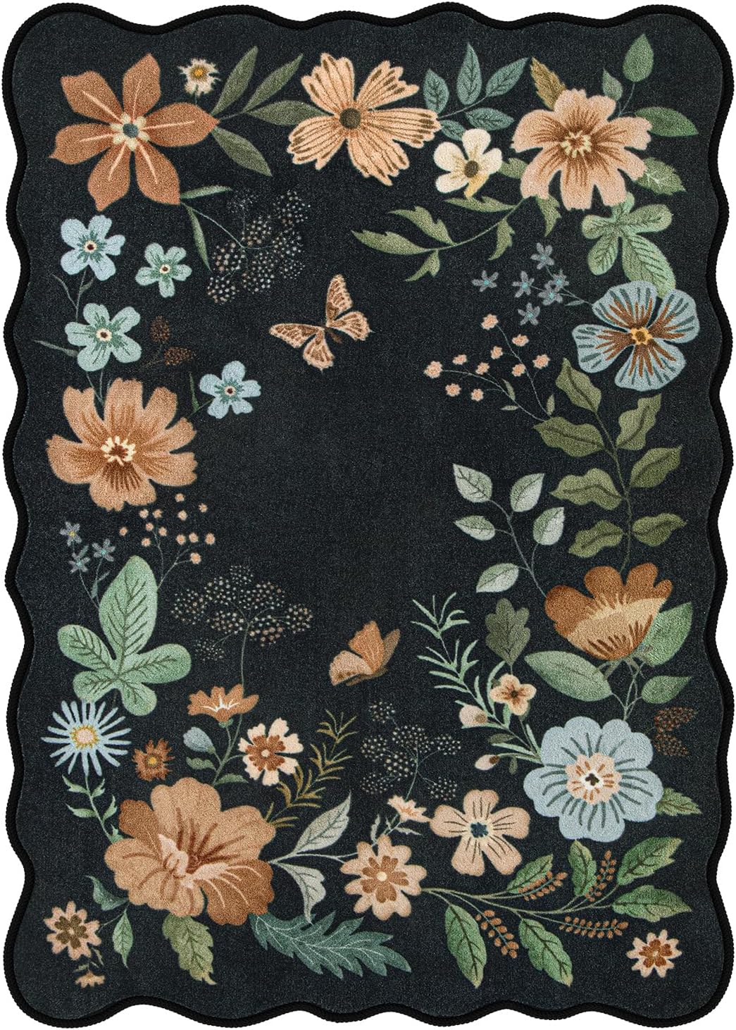 Lahome Floral Rugs for Living Room, 5x7 Area Rugs Ultra-Thin Soft Washable Rug, Non-Slip Bedroom Rug Stain Resistant Lightweight Boho Low-Pile Throw Carpet for Dining Room Office (5x7ft,Black/Grey) - Image 8