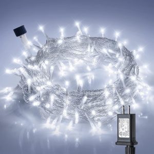 Hopolon 100 LED White Christmas String Lights, 33 FT Extendable Christmas Lights Outdoor Waterproof, 8 Modes Plug in Fairy Light Indoor for Tree Wedding Party Garden Patio Decoration,100 LED,White