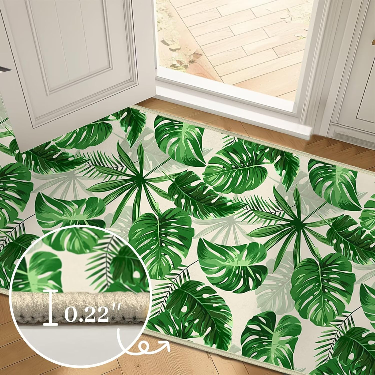 Sage Green Leaves Area Rug 5x7,Plant Leaf Print Area Carpets for Bedroom,Botanical Print,Ultra-Thin Washable Throw Floor Rugs Indoor Non Slip Accent Floor Mats for Living Room,Dining Room,Laundry Room - Image 5