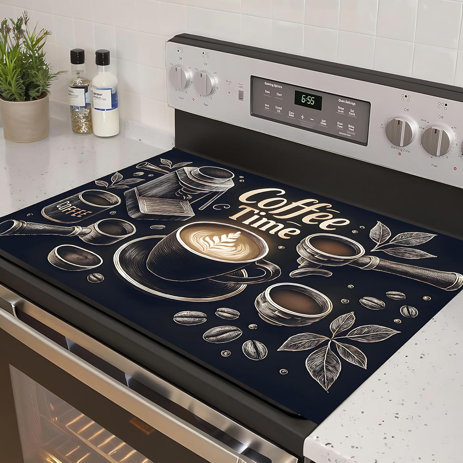 Stove Top Cover for Electric Stove: Coffee Time Themed Stove Cover, 28" x 20" - Counter Protection for Kitchen