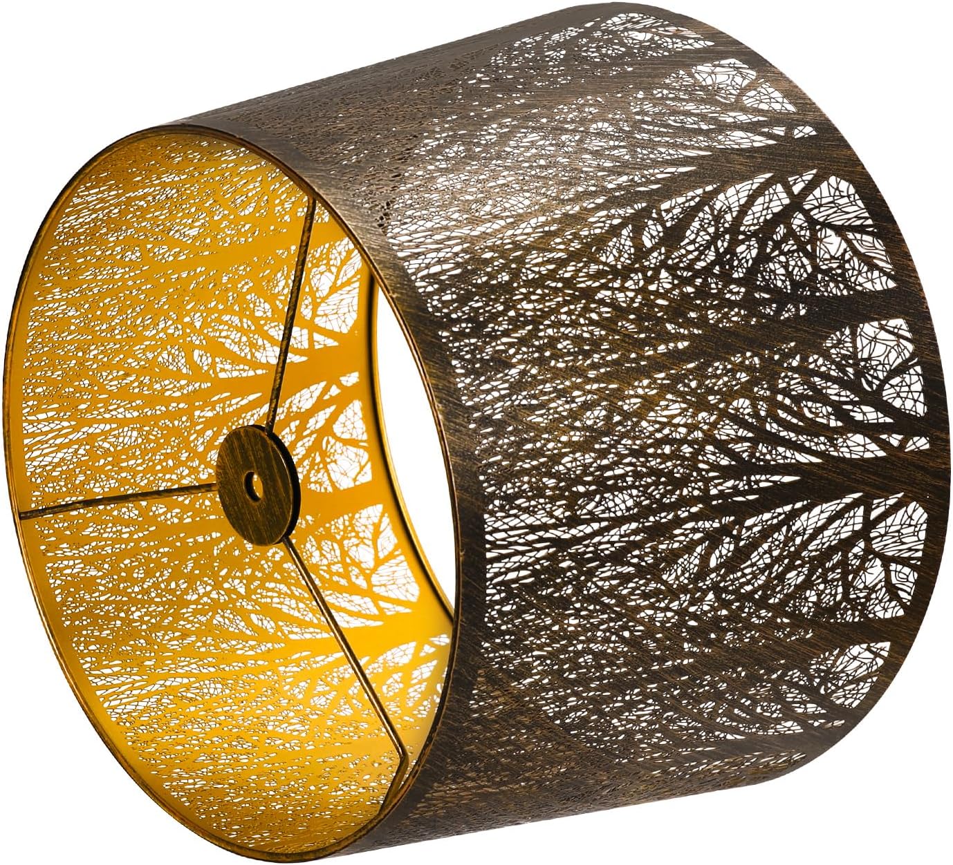 Etched Forest Metal Lampshade, ALUCSET Drum Metal Lamp Shade for Table Lamp,10" Top x 12" Bottom x 8" High Replacement Vintage Lamp Shade, Pattern of Trees Spider Lamp Cover (Antique Bronze Gold) - Image 4