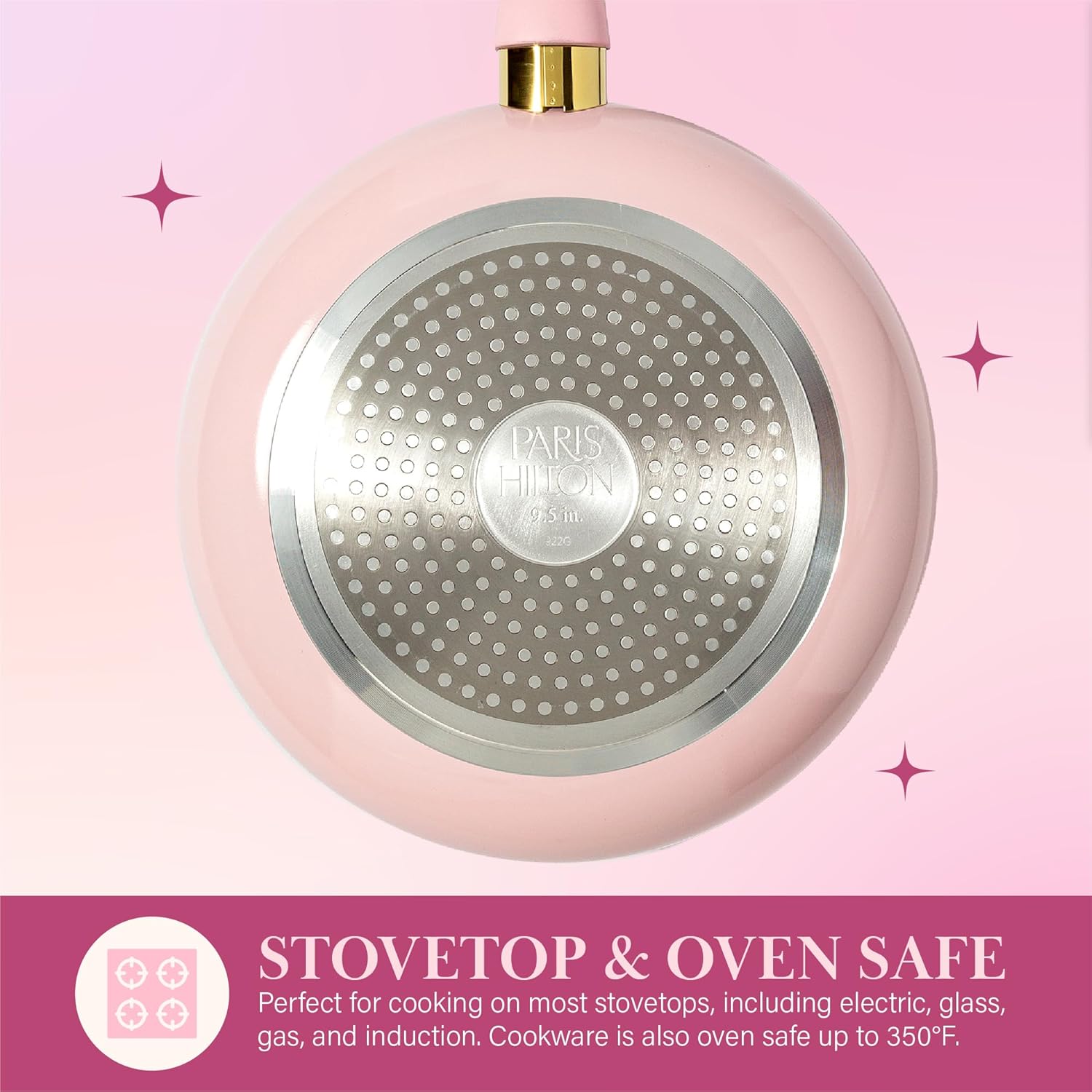 Paris Hilton Epic Nonstick Pots and Pans Set, Multi-layer Nonstick Coating, Tempered Glass Lids, Soft Touch, Stay Cool Handles, Made without PFOA, Dishwasher Safe Cookware Set, 12-Piece, Pink - Image 6