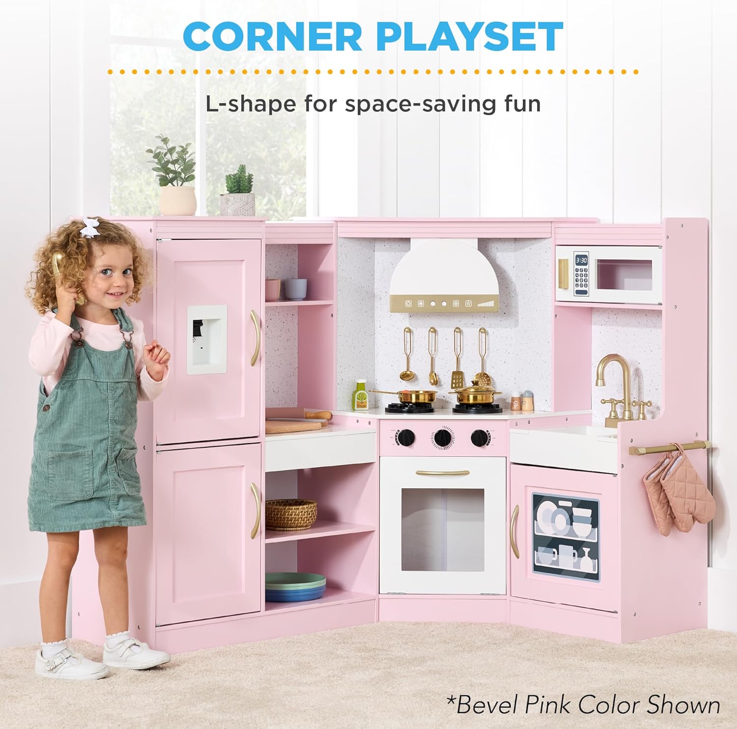 Best Choice Products Pretend Play Corner Kitchen, Ultimate Interactive Wooden Kids Playset w/Lights & Sounds, Ice Maker, Hood - Espresso - Image 2
