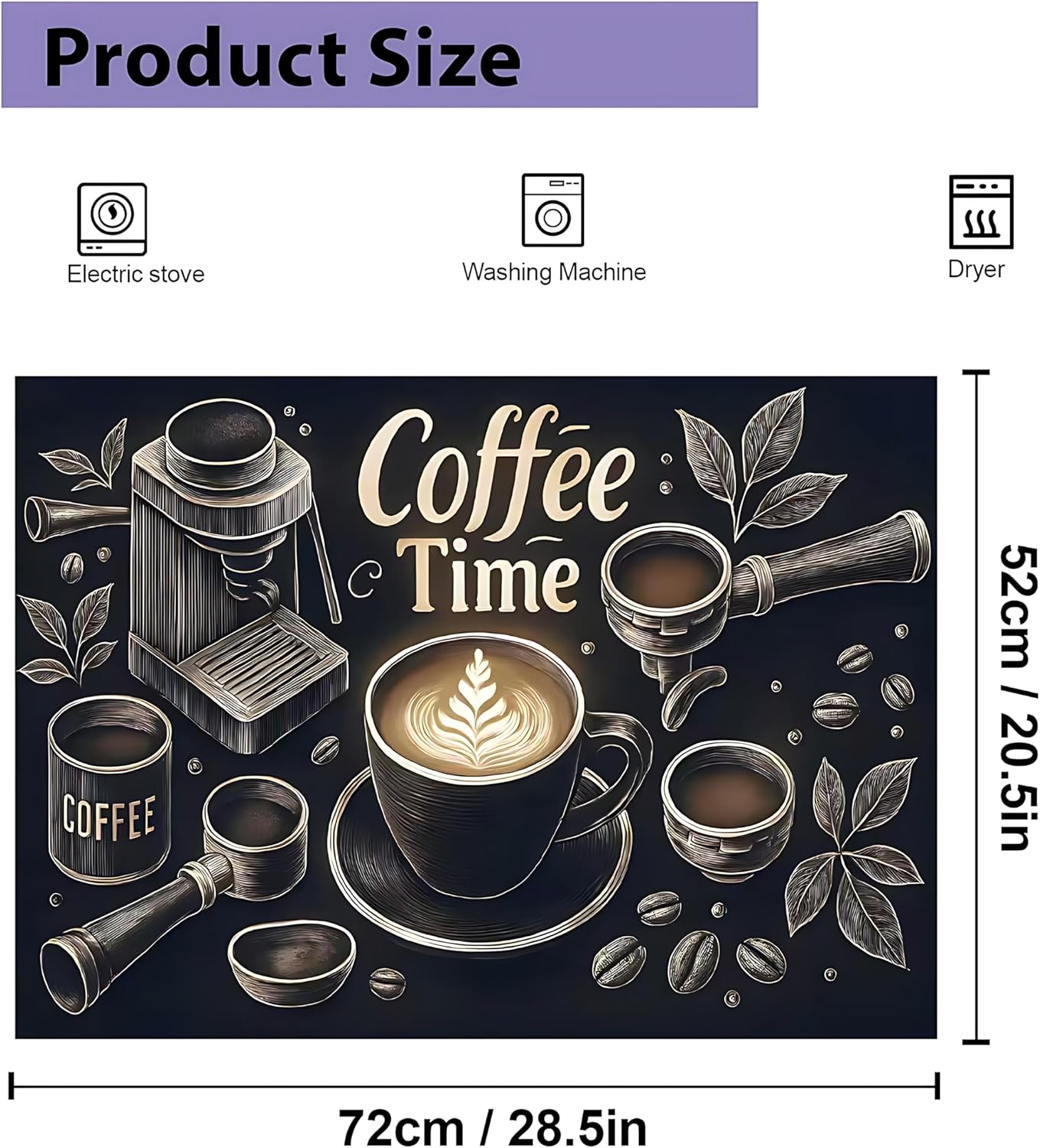 Stove Top Cover for Electric Stove: Coffee Time Themed Stove Cover, 28" x 20" - Counter Protection for Kitchen - Image 2