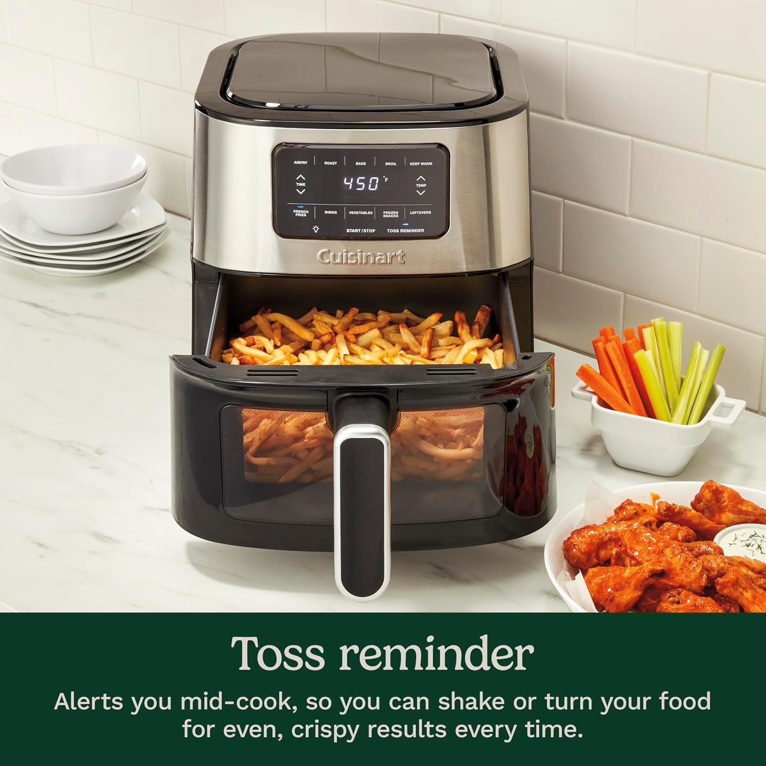 Cuisinart Air Fryer, 6-Quart Basket Large Fryer with 5 Cooking Functions to Roast, Bake, Broil, Air Fry and Keep Warm, 5 Airfryer Presets, Dishwasher-Safe Parts, AIR-200NAS, Stainless Steel & Black - Image 5