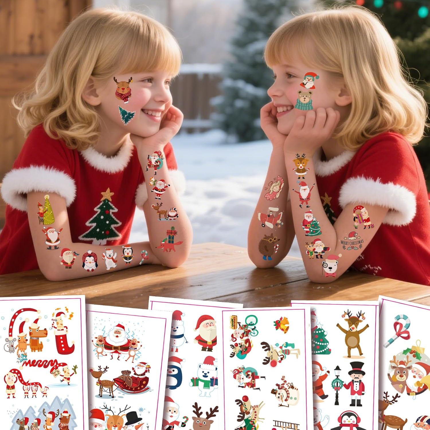 Christmas Temporary Tattoos for Kids - 20 Sheets Unique Non Repetitive Designs Christmas Stocking Stuffers for Boys and Girls,Xmas Decorations Supplies Christmas Party Favor for Kids 120+ - Image 7