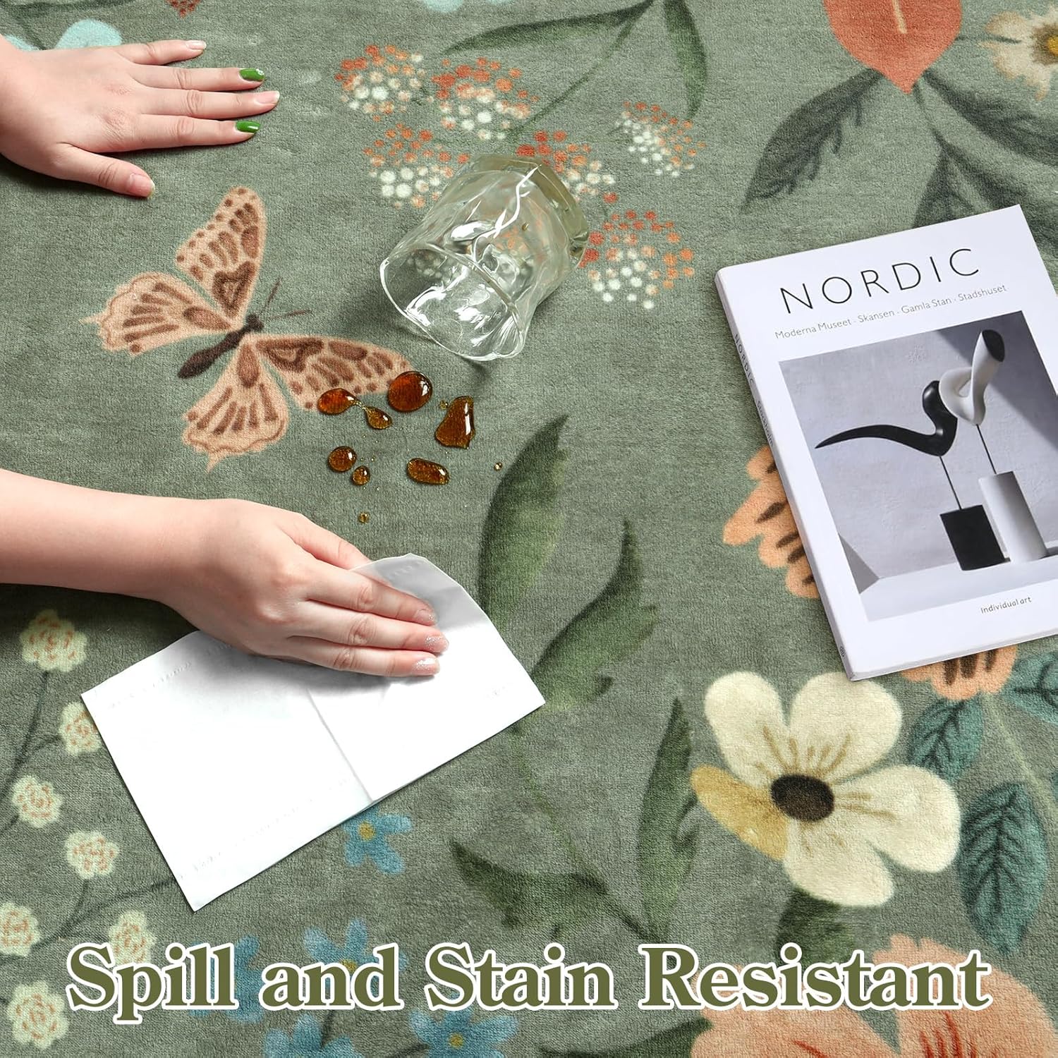 Lahome Floral Living Room Rugs, Area Rugs 5x7 Rug for Bedroom Ultra-Thin Soft Rug, Non-Slip Washable Rugs Stain Resistant Boho Low-Pile Throw Carpet for Dining Room Office (5x7ft,Green) - Image 7