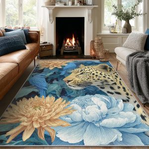 Leopard Rug 4x6 Cheetah Wild Animal Pattern, Washable Living Room Bedroom Area Rugs, Leopard Decor for Home, Soft Non Slip Indoor Carpet, Low Pile Design & J161