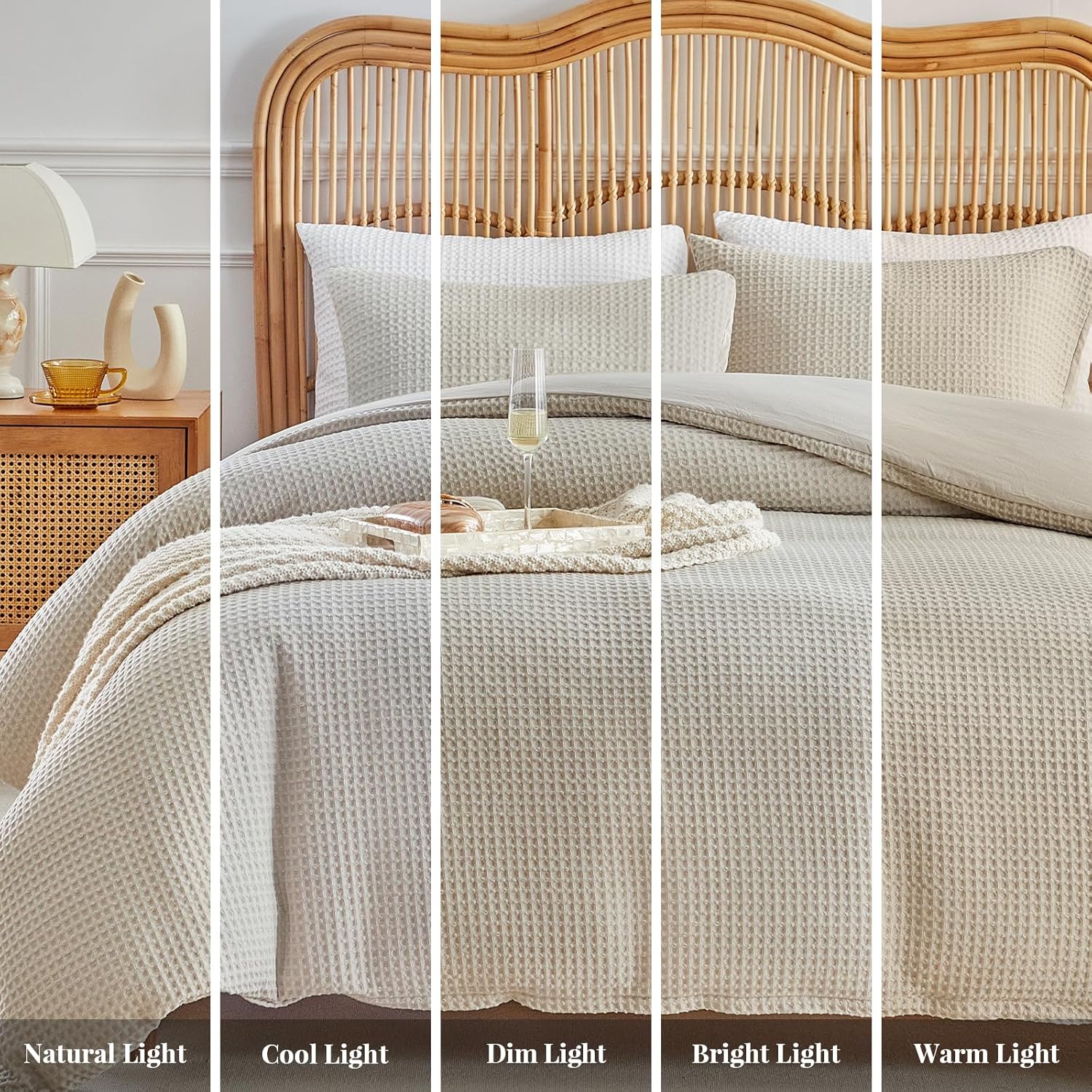 WARMDERN Waffle Weave Duvet Cover Queen Size, Khaki Textured Duvet Cover Set, Soft and Breathable Comforter Cover, 3 Pieces Microfiber Bedding Set for All Season(Khaki,Queen) - Image 8