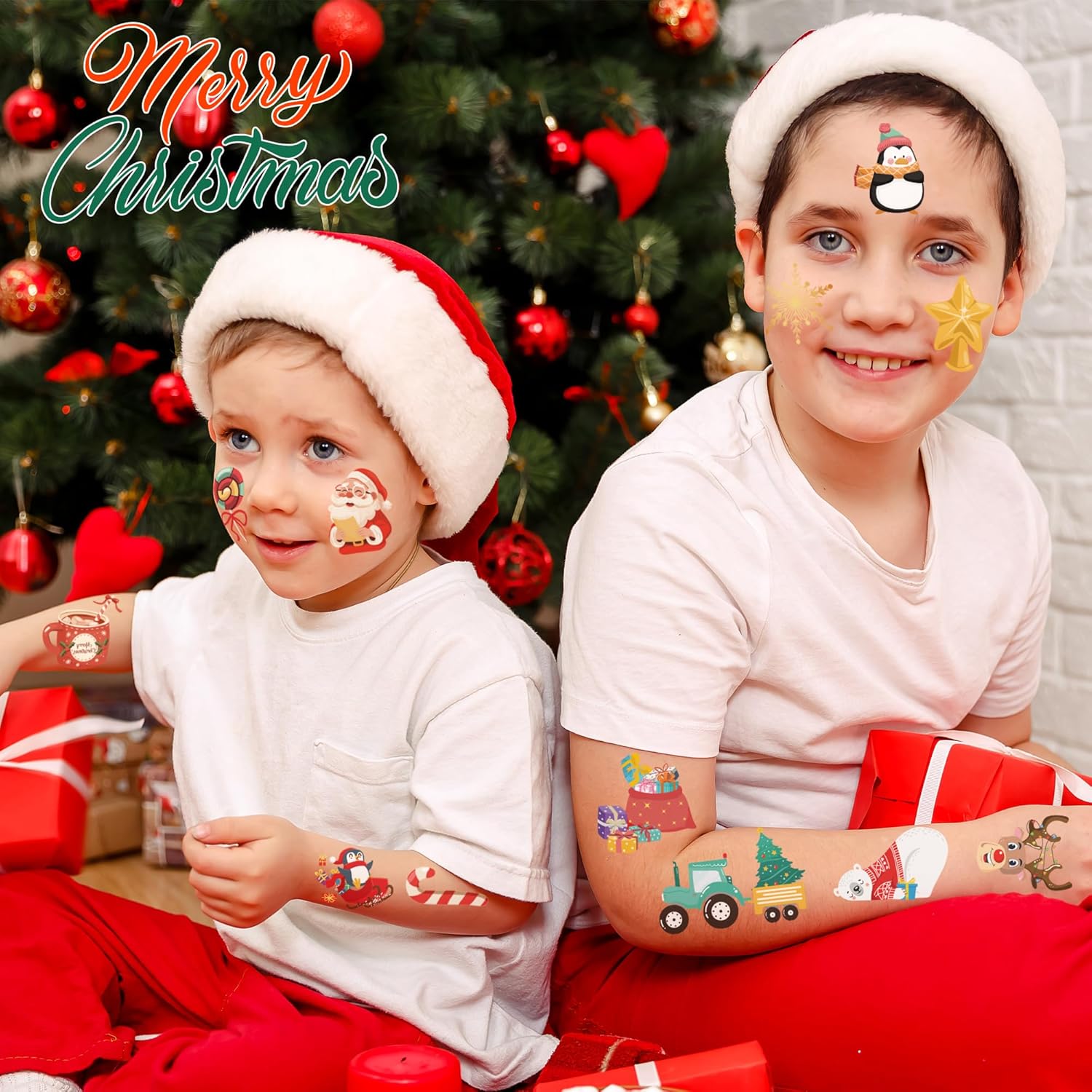 Stocking Stuffers - 160 PCS Christmas Tattoos for Boys Girls | Kids Christmas Gifts Games Crafts Party Favors Decorations for Grandkids- Christmas Sweaters Dress Shirts Outfit for Women Adults - Image 4