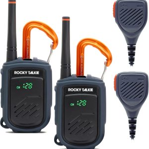 Rocky Talkie Mountain Radio with Waterproof Handmic, Long Range Walkie Talkie, FRS Handheld Radio, 4 Day Battery Life, Max Durability, 2 Pack