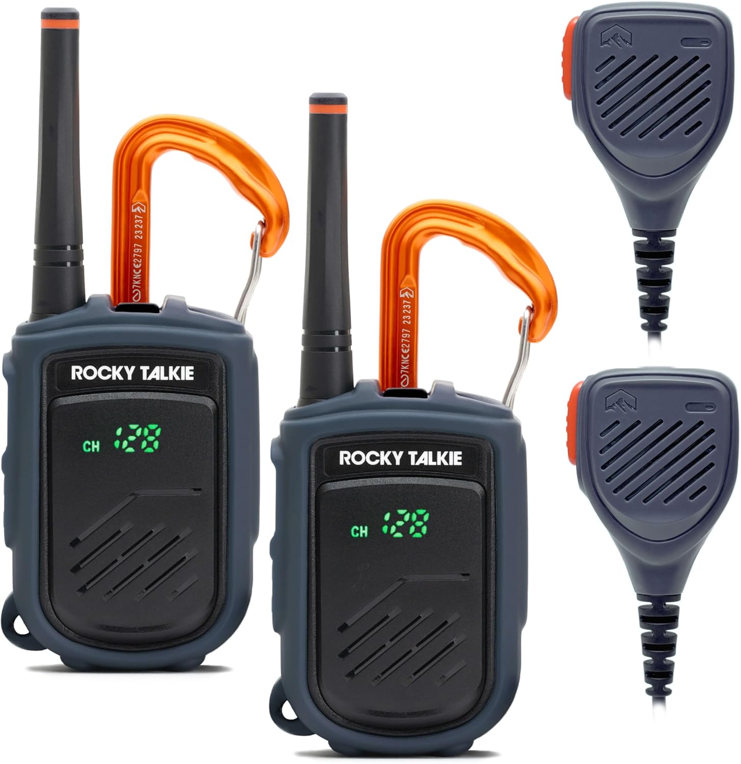 Rocky Talkie Mountain Radio with Waterproof Handmic, Long Range Walkie Talkie, FRS Handheld Radio, 4 Day Battery Life, Max Durability, 2 Pack