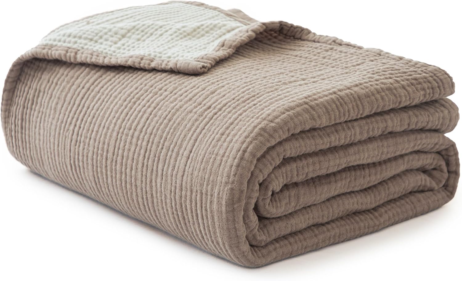 Simple&Opulence 100% Cotton Muslin Blanket King Size, Lightweight Breathable 4 Layering Gauze Blanket for Bed Couch Camping, Soft Bedspread Coverlet All-Season Use (Coffee, 104" x 92")