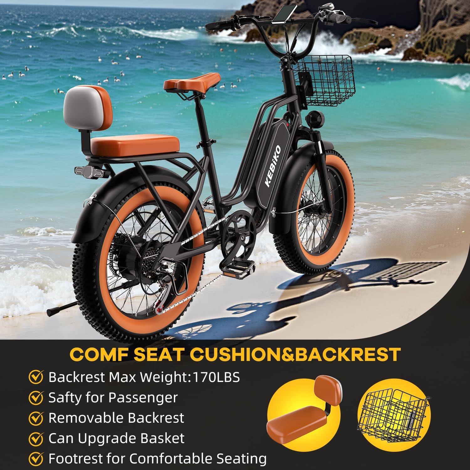 1500W Electric Bike for Adults,48V 20/60Ah Removable Battery Max Range 80Miles & 30MPH Electric Bicycle,20''ร4" Fat Tire Ebike,Adult Electric Bicycles for Commute Beach Snow,E-Bike UL Certified - Image 7