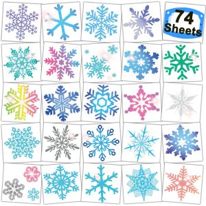 Glitter Snowflake Temporary Tattoos for Kids Party Supplies - 74 Individually Sheets Glitter Winter Snowflake Tattoos for Boys Girls Holiday Party Favors