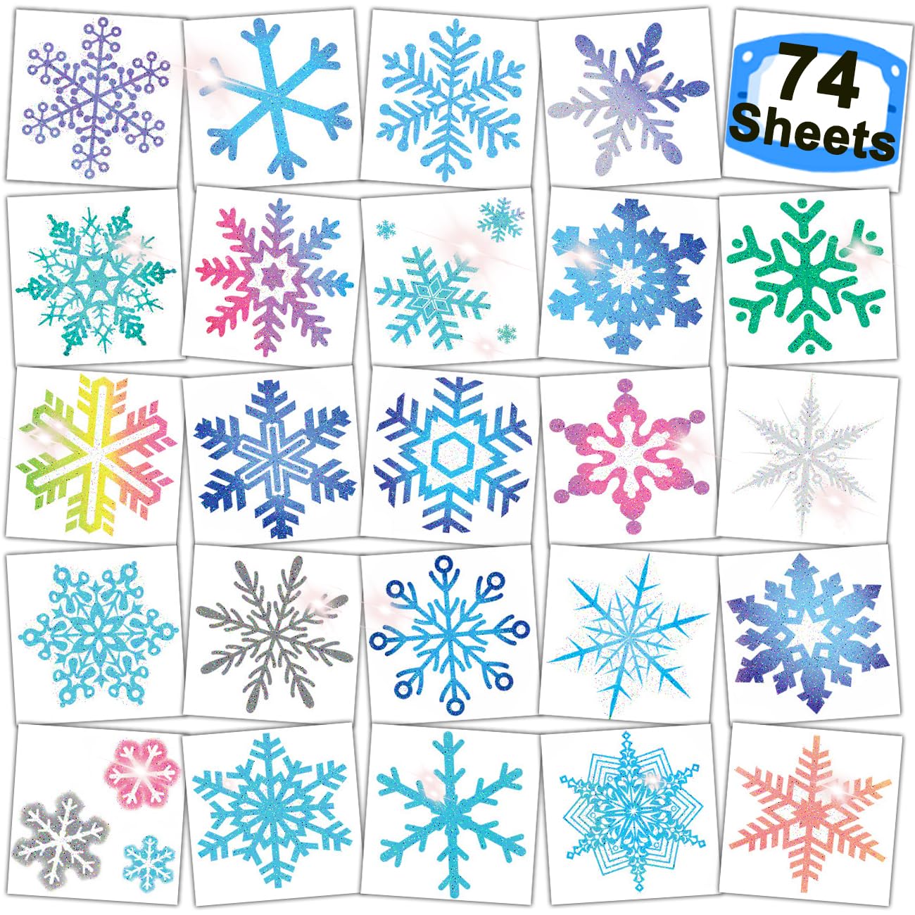 Glitter Snowflake Temporary Tattoos for Kids Party Supplies - 74 Individually Sheets Glitter Winter Snowflake Tattoos for Boys Girls Holiday Party Favors