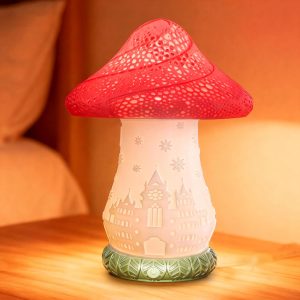 Mushroom Table Lamp for Christmas, Rotatable Lampshade Battery Operated Lamp with USB C Charging & Touch Control, 3 Color Temperatures Bedside Lamp for Bedroom, Living Room, Night Stand