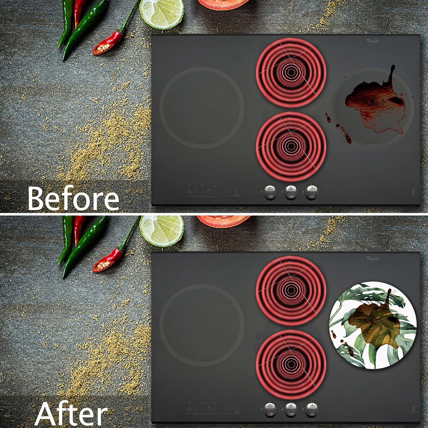 Electric Stove Burner Covers, Various Green Leaves Set of 4 Round Stove Burner Covers, 8 Inches and 10 Inches, Gas Stove Burner Covers, Metal Stove Burner Cover, Modern Cooktop Decorative - Image 6