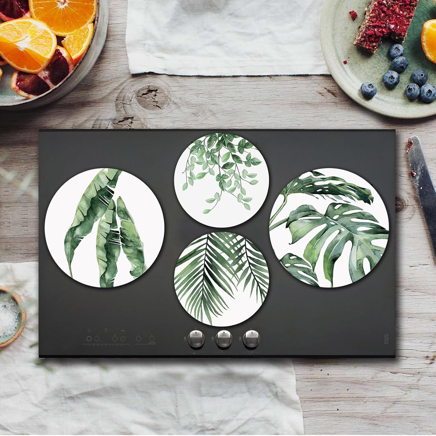 Electric Stove Burner Covers, Various Green Leaves Set of 4 Round Stove Burner Covers, 8 Inches and 10 Inches, Gas Stove Burner Covers, Metal Stove Burner Cover, Modern Cooktop Decorative - Image 3