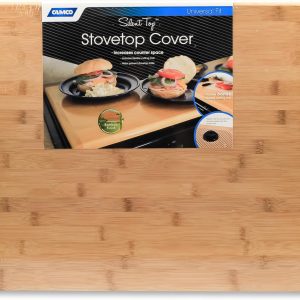 Camco Silent Top RV Stovetop Cover - Features Natural Bamboo Design w/Non-Toxic Protective Finish & 4 Non-Slip Rubber Feet - Fits Most 3 or 4 Burner RV Stoves - Measures 19.5” x 17” x .75” (43571)