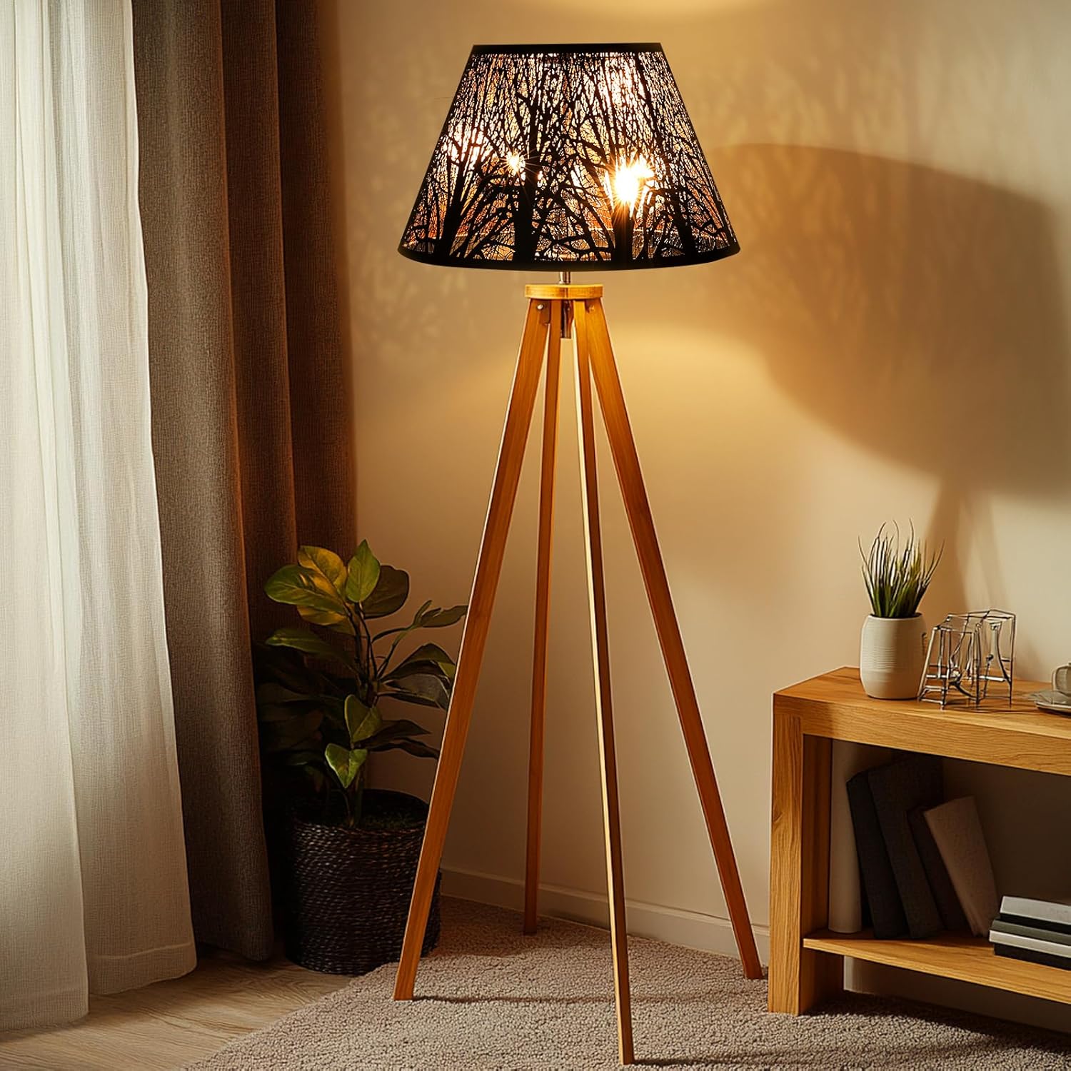 Medium Lamp Shade, ALUCSET Barrel Metal Lampshade with Pattern of Trees Lampshade for Table Lamp, 7x13x7.8 inch, Metal Lampshades, Spider - Image 3