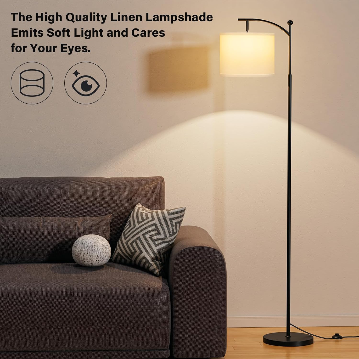 60" Floor Lamp With 3 Color Temperatures, Adjustable White Shade, Black Pole - Tall Lamp for Living Room, Bedroom, Office, Classroom, Dorm - 9W Bulb Included - Image 5