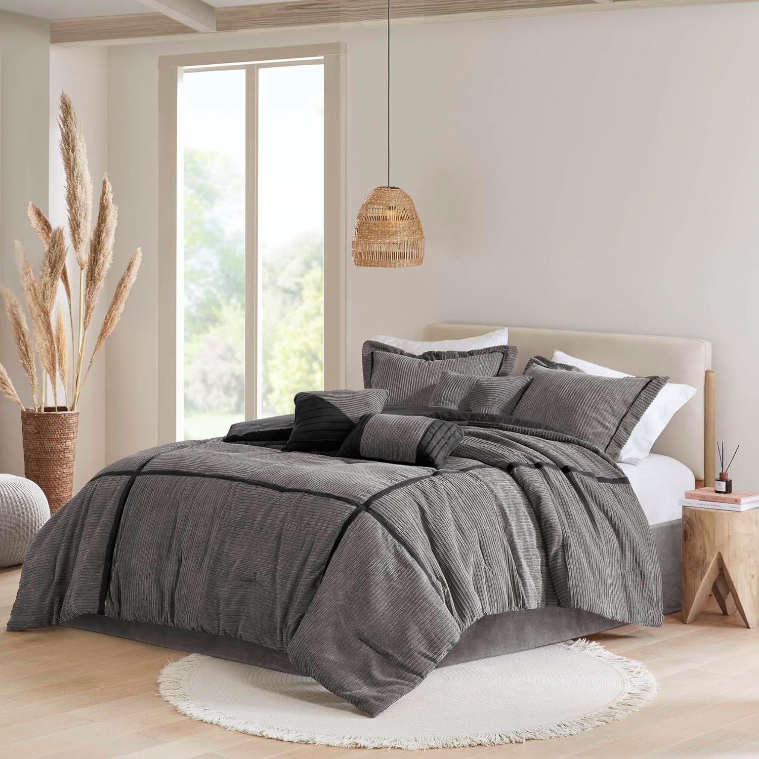 CHARMMA 7 Piece Micro Corduroy Comforter Set Grey Cal King, Grey, 104.00x92.00x1.50in - Image 3