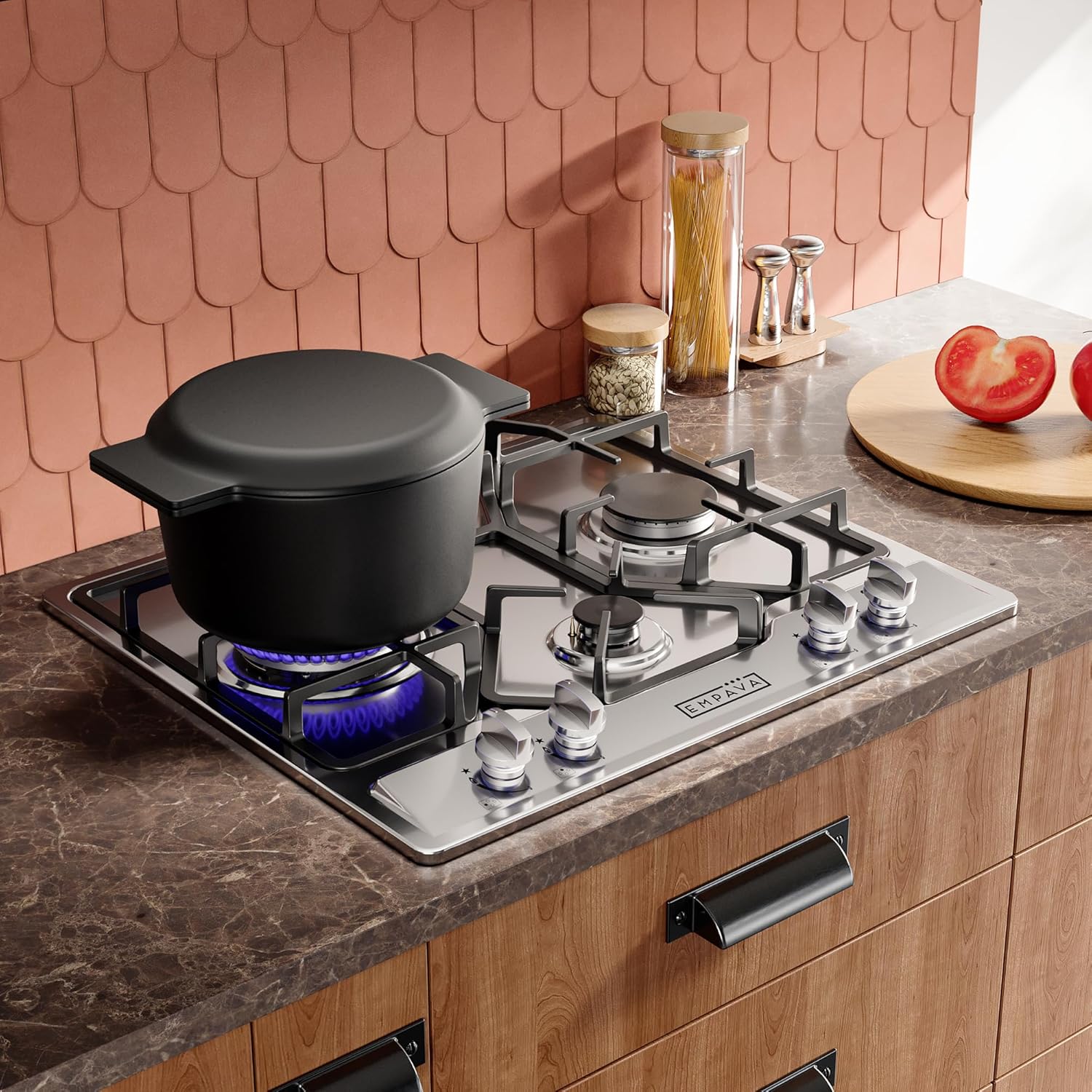 Empava 24" Gas Stove Cooktop 4 Italy Sabaf Sealed Burners NG/LPG Convertible in Stainless Steel, 24 Inch - Image 2