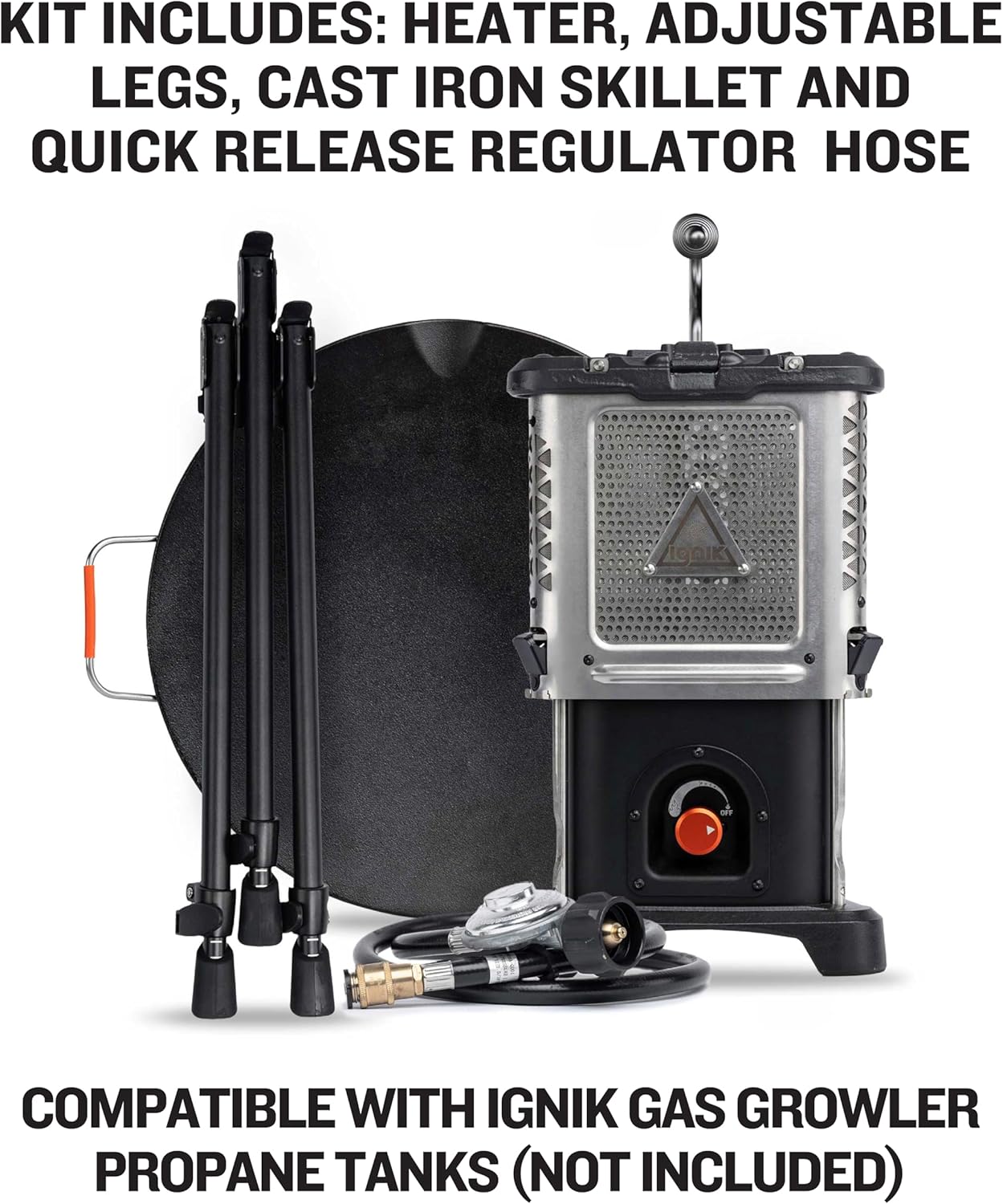 Ignik Skullet Deluxe 2-in-1 Heater Stove, Deluxe Cook Set w/Cast Iron Skillet & Adjustable Base - Image 3