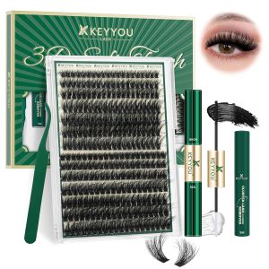 KEYYOU lash Clusters Kit 3D Effect Eyelash Clusters Kit 280pcs 80D100D 8-16MIX D Curl Individual Lashes Kit Wispy Lashes Volume Cluster Lashes Kit Natural Soft (3D Kit-80D100D-D-8-16MIX)