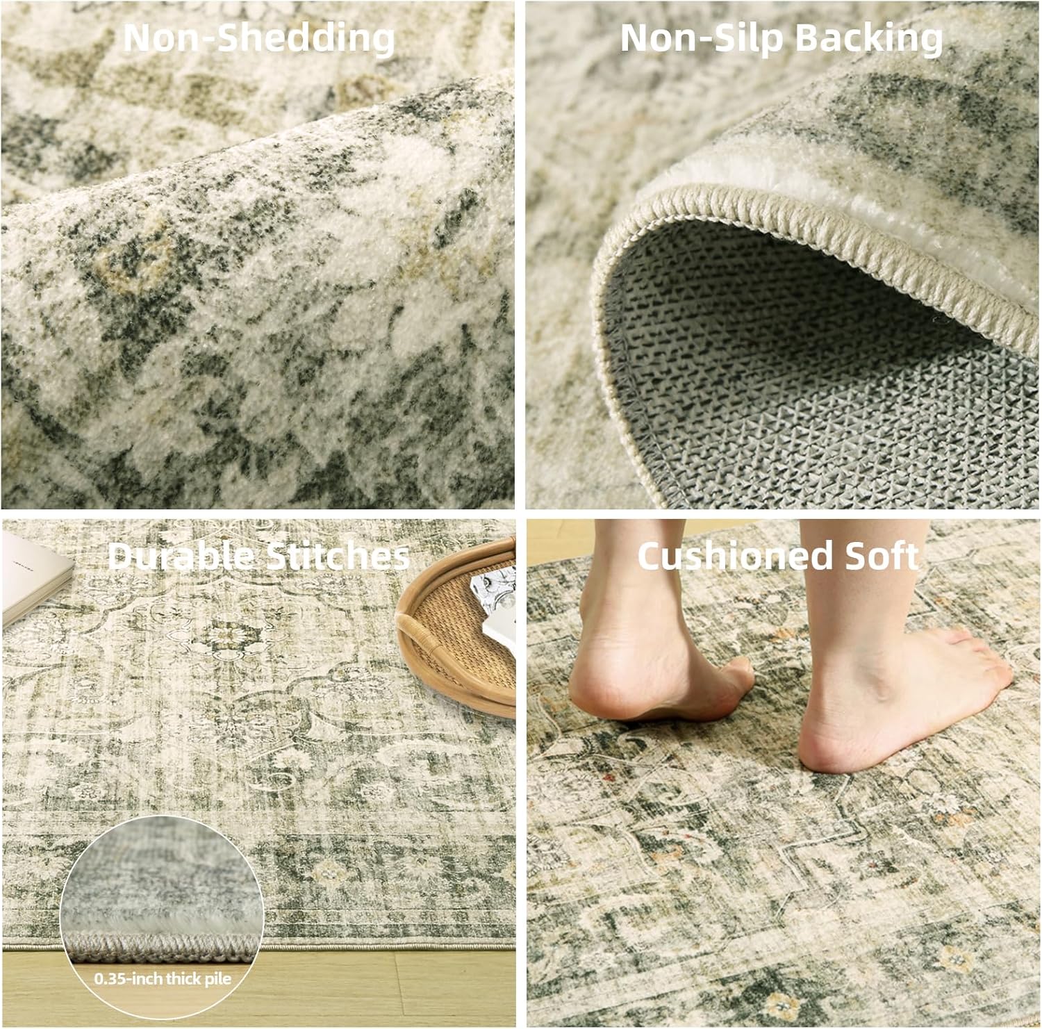 8x10 Area Rugs Washable Rug: Large Living Room Rug Stain Resistant Distressed Vintage Boho Carpet Non Slip Low Pile Faux Wool Soft Rugs for Bedroom Bedside Indoor Kids Playroom Farmhouse Dining Room - Image 4