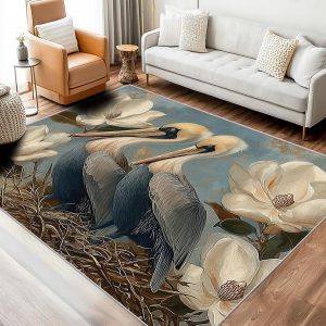Pelican Rug 5x8 Farmhouse Animal Floral Pattern, Washable Living Room Bedroom Area Rugs, Pelican Decor for Home, Soft Non Slip Indoor Carpet, Low Pile Design & J174