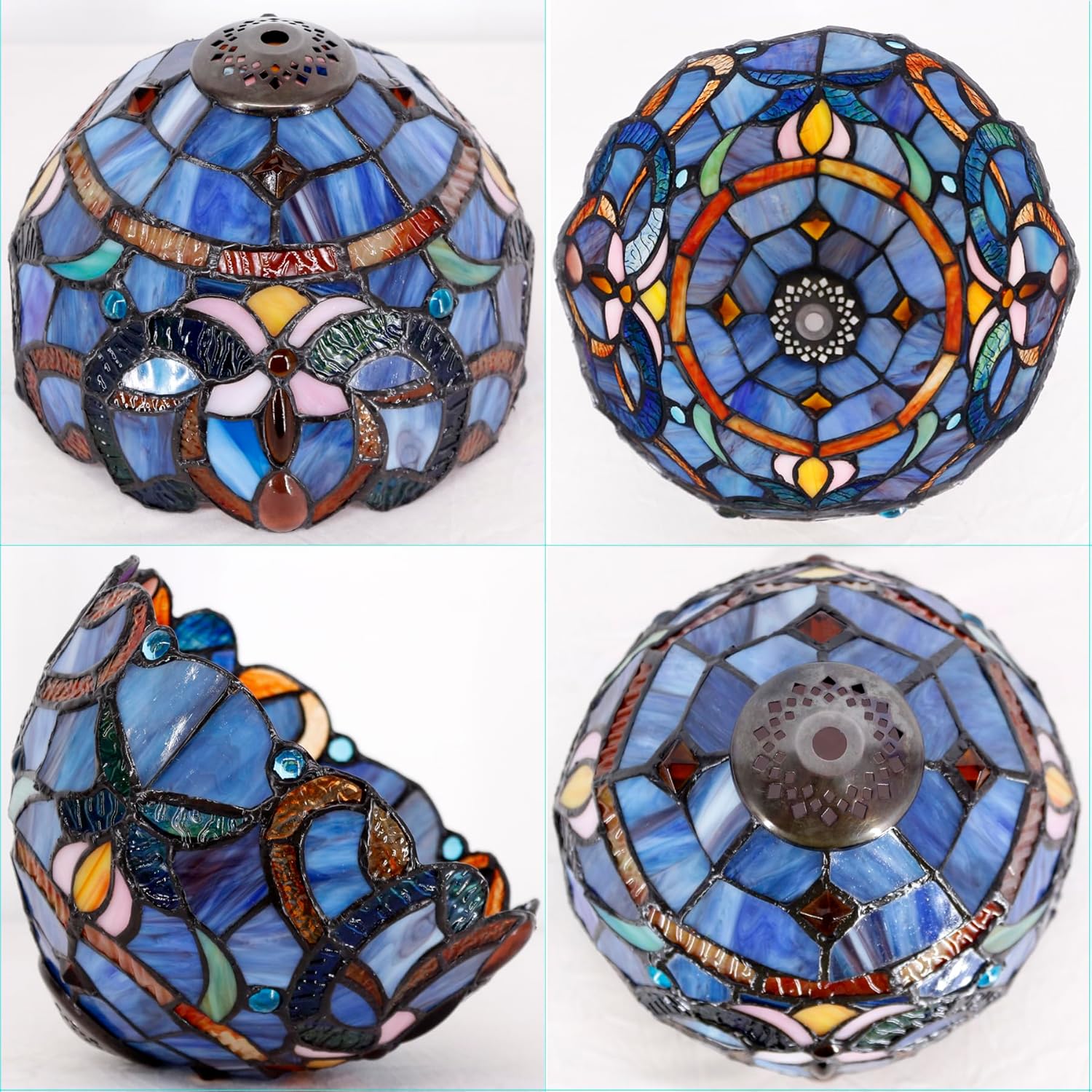 Small Tiffany Lampshade Replacement Only Stained Glass Style Lamp Shade 8 Inch Fit for Table Desk Lamp, Pendant Ceiling Light Fixture (Blue Purple) - Image 3