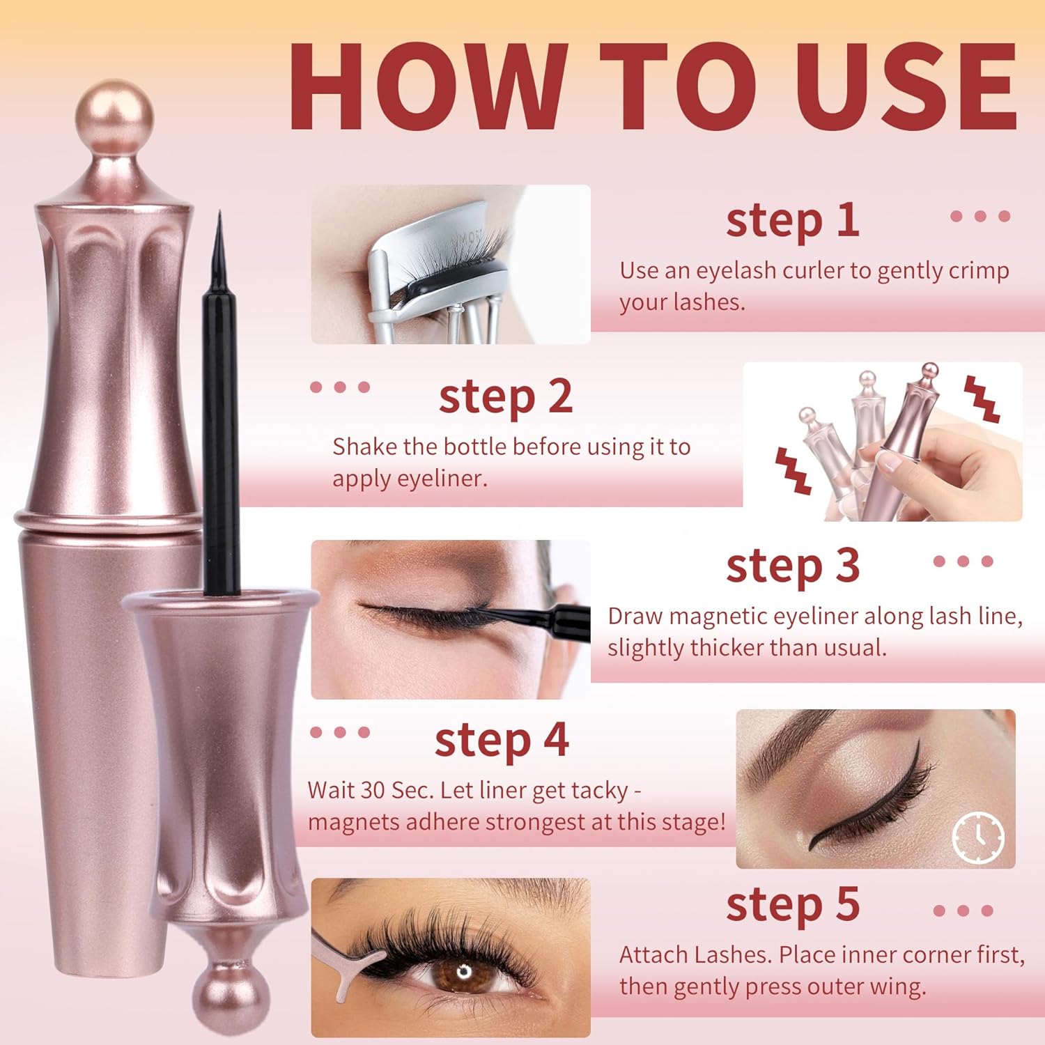 Magnetic Eyelashes with Eyeliner Natural Look Magnetic Lashes with Applicator No Glue Needed Cat Eye Lash Wispy Magnet Lash 5 Pairs with Magnet Eyeliner - Image 6