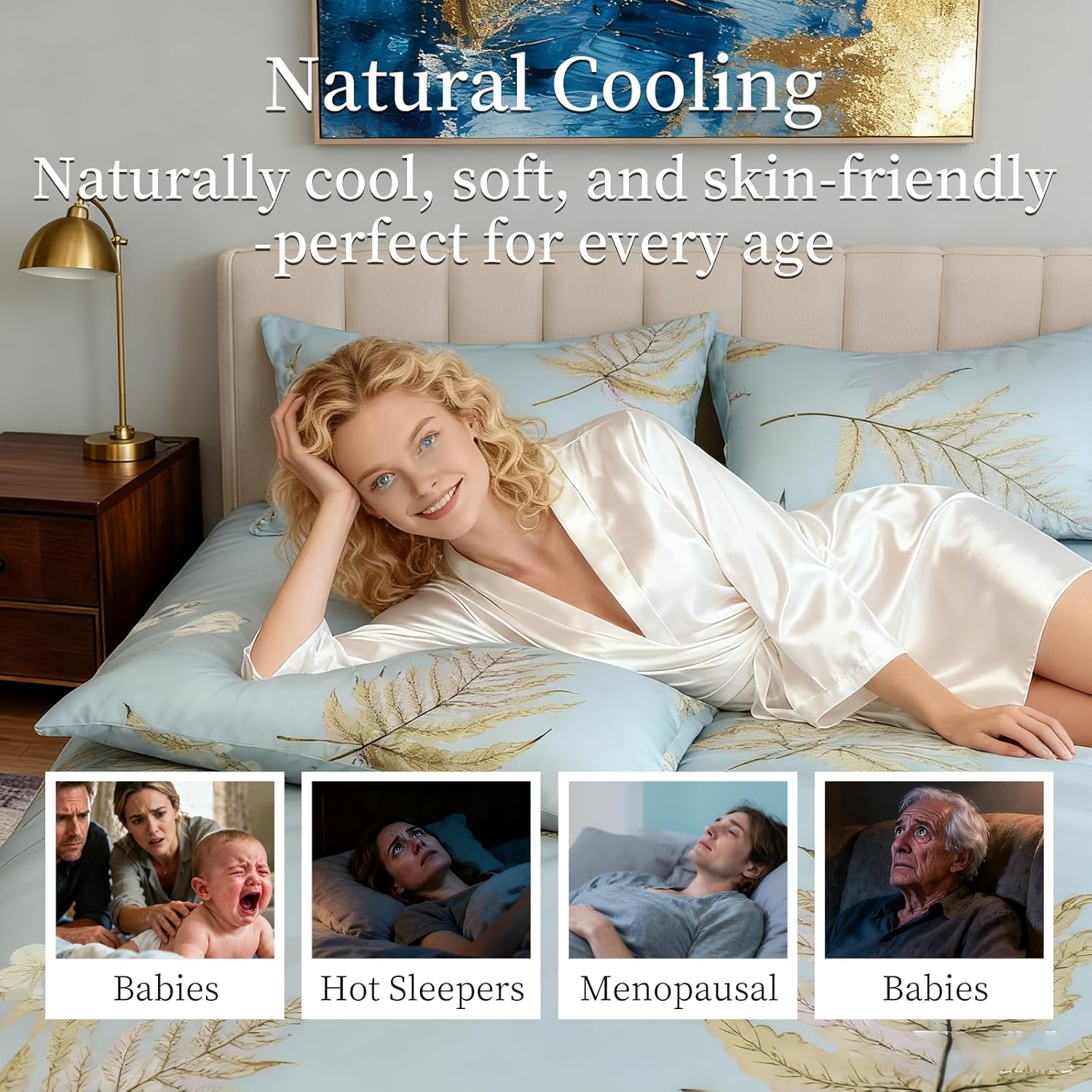 Large Bed Set - Floral Pattern Bed Set, 4-Piece Bedding, 1 Soft Plant Floral Duvet Cover, 1 Comfortable Plant Bed Sheet, and 2 Pillowcases (Leaf, King 104 * 90) - Image 5