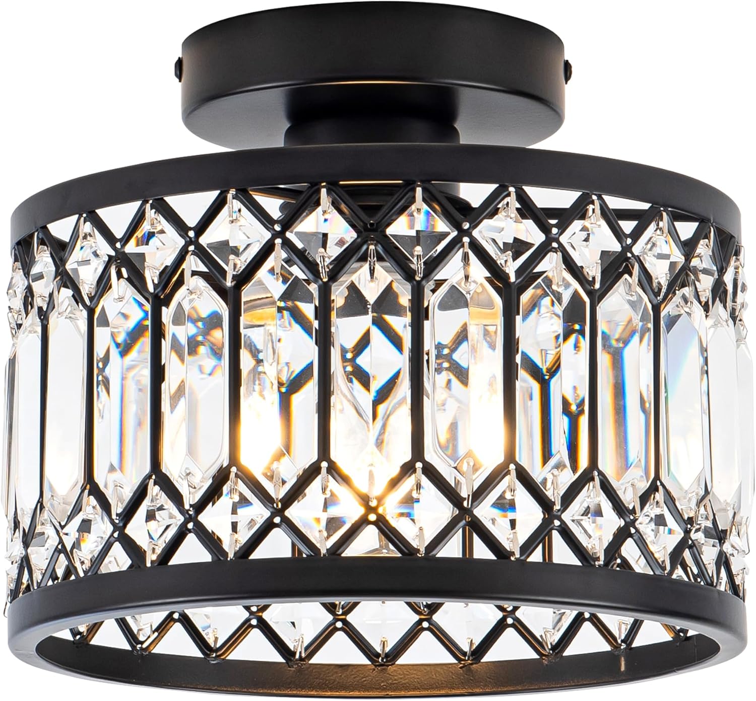 Crystal Ceiling Light Fixture, Modern Semi Flush Mount Ceiling Light,Crystal Chandelier for Kitchen Bedroom Bathroom Entryway Black (Bulb not Included)