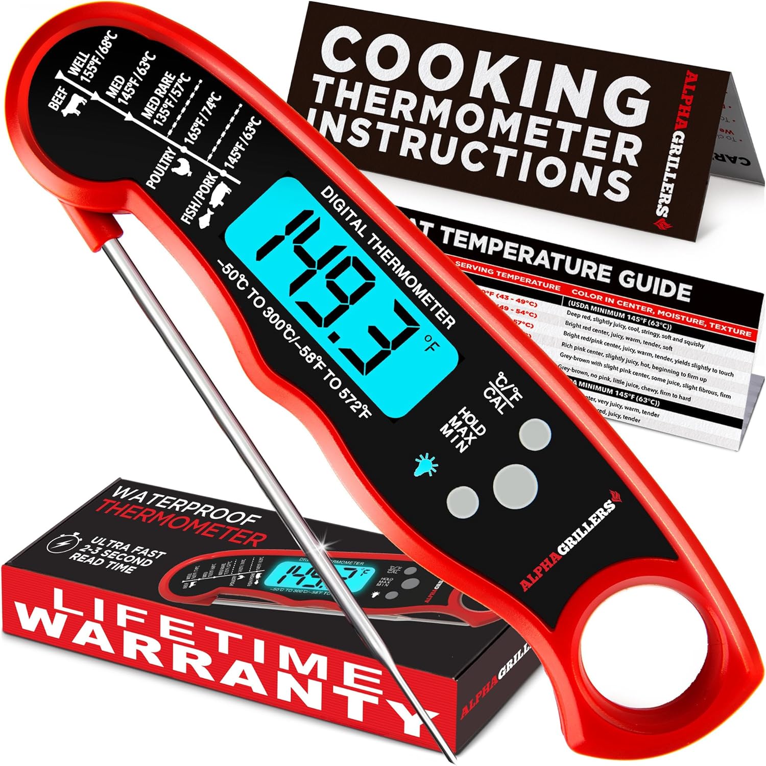 Alpha Grillers Meat Thermometer Digital – Instant Read Food Thermometer for Cooking and Grilling Stocking Stuffers for Men Gifts for Men