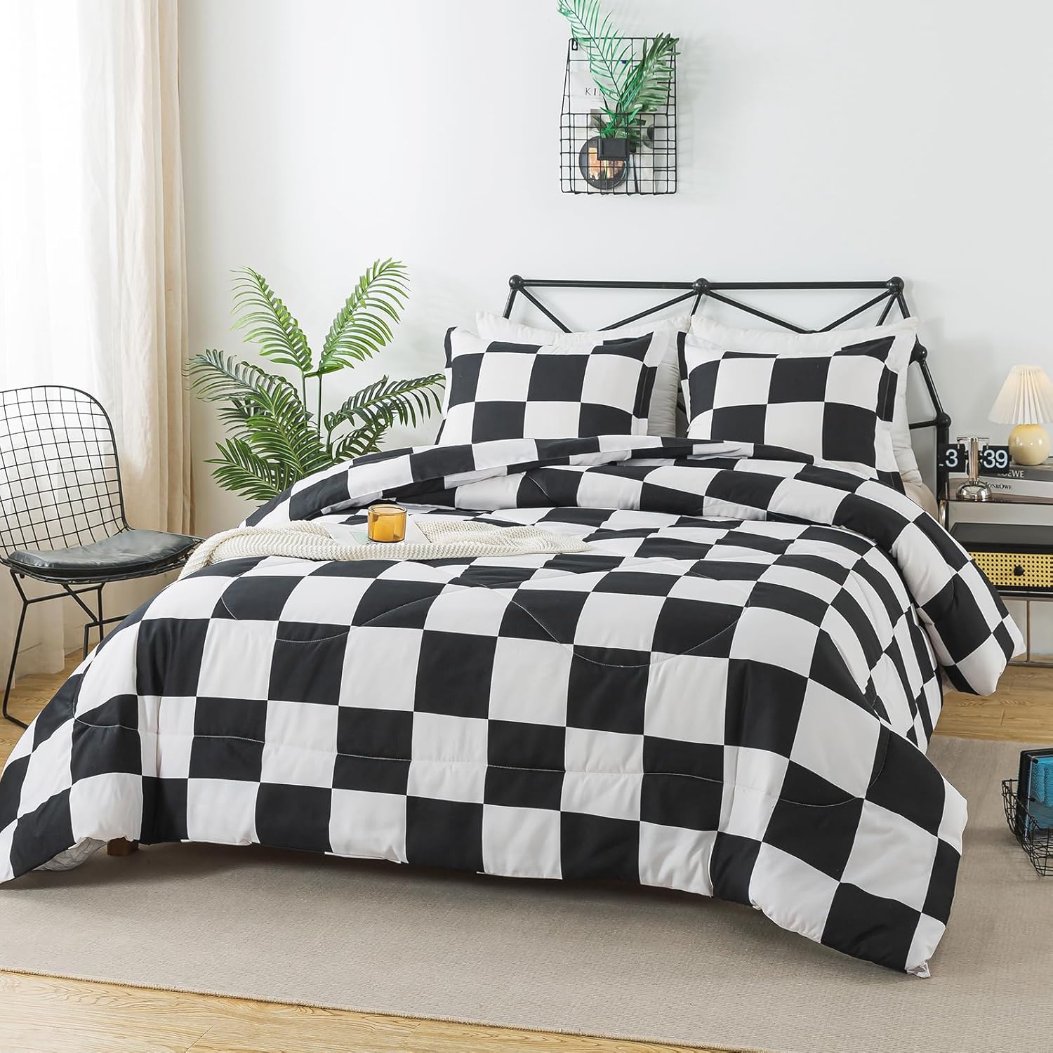 Caressma Black White Plaid Comforter Set, Buffalo Checkered Comforter Bedding Set Twin Size for All Seasons, Farmhouse Soft Microfiber Comforter with Pillowcase - Image 2