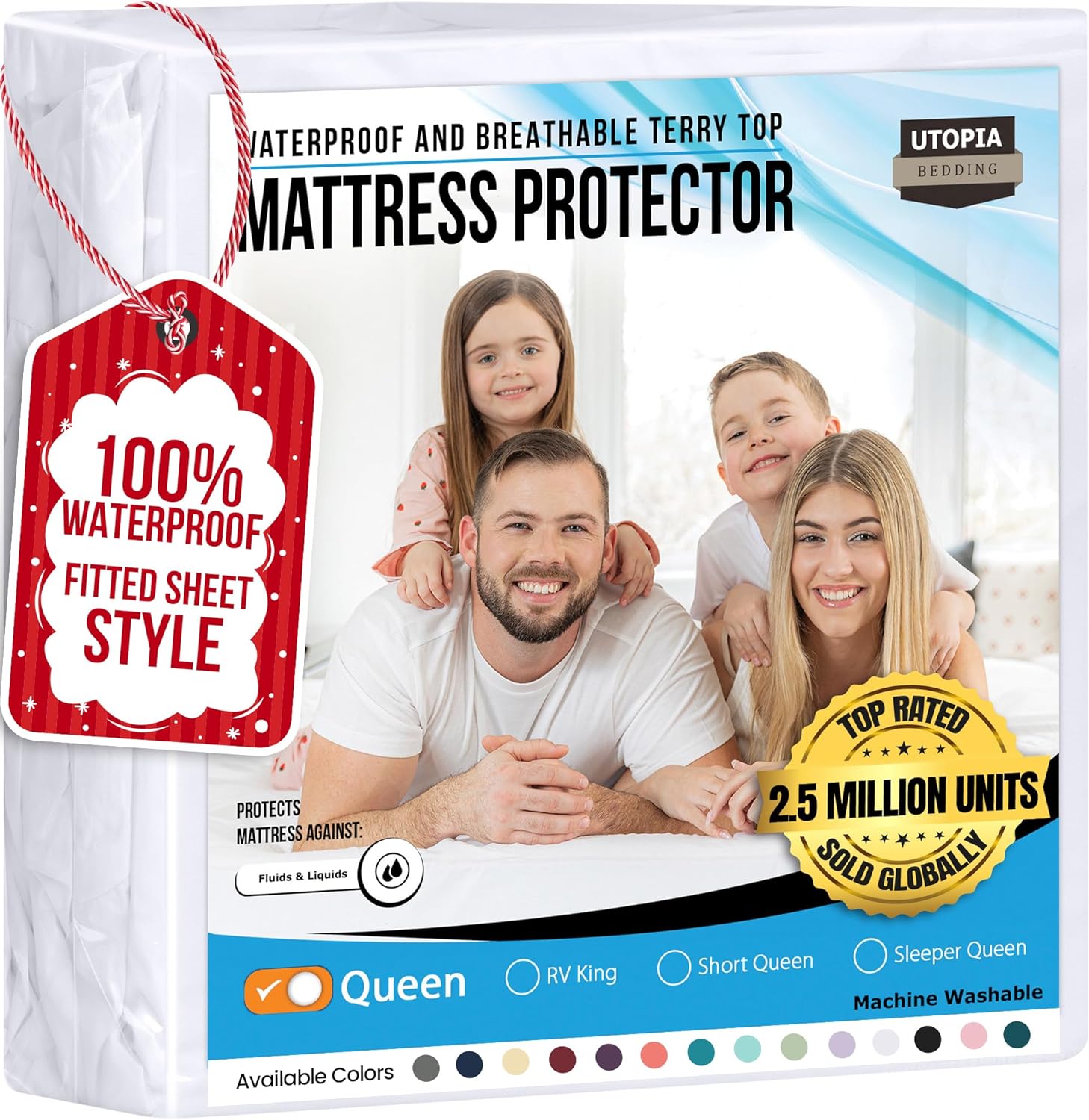Utopia Bedding Waterproof Mattress Protector Queen Size, Premium 200 GSM Terry Mattress Cover, Soft & Breathable Bed Cover, Fitted Sheet Style with Stretchable Deep Pockets 17″ (White)