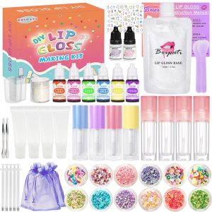 DIY Lip Gloss Making Kit - All-in-One to Make Your Own Lip Care Gloss Set with Clear Base, Pigments, Glitter, Tubes, Fun Creative Gift for Women Girls Makeup Lovers in Christmas Birthdays