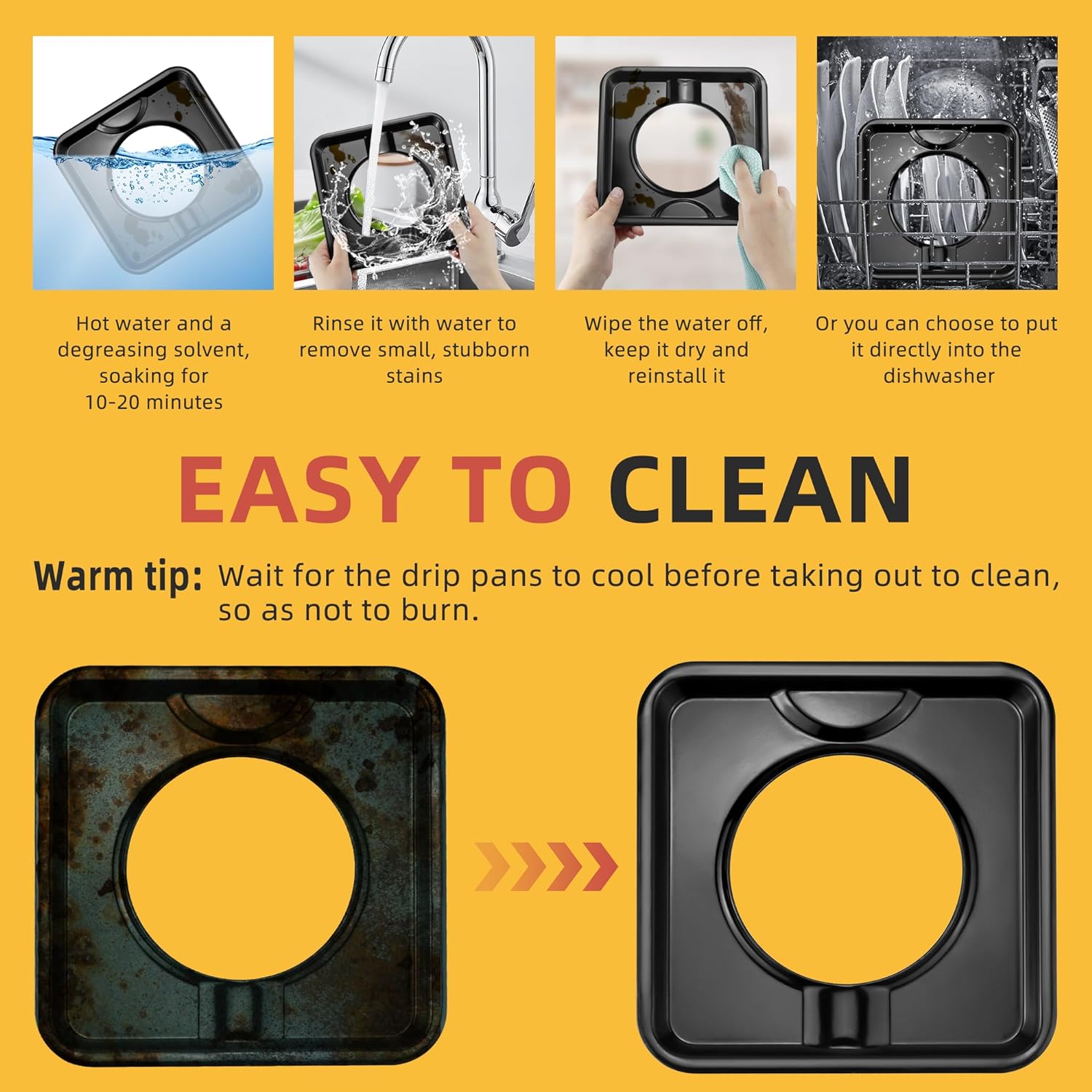 Reusable Black Drip Pans,Square Burner Covers BN24,SGP-400,Gas Burner Liner Covers,Gas Range Drip Pan Made of Porcelain-4packs by MIFLUS - Image 3