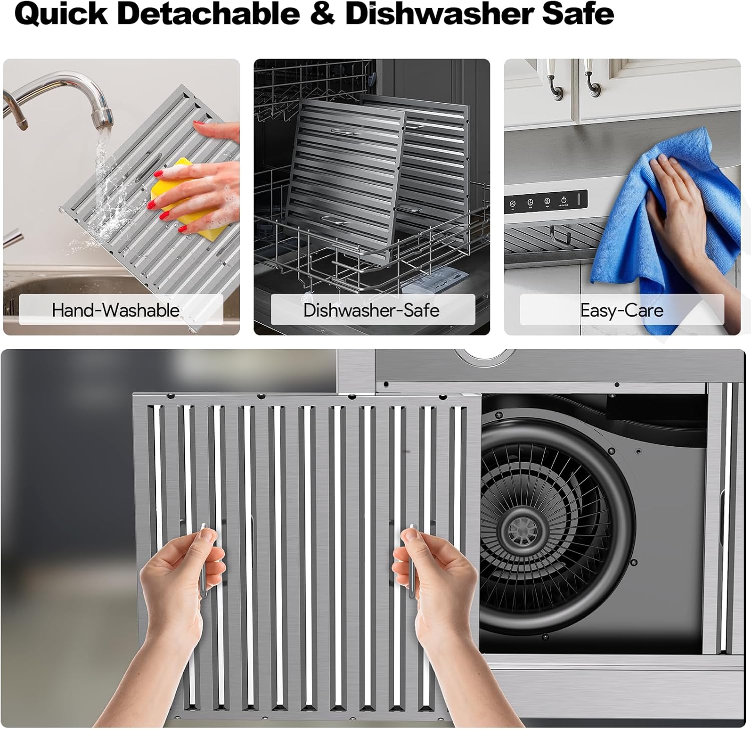 Range Hood 30 Inch Under Cabinet, Kitchen Hood with 980 CFM, 3-Speed Gesture Sensing & Touch Control Panel, Stainless Steel Vent 2 Pcs Baffle Filters with Handlebar - Image 6