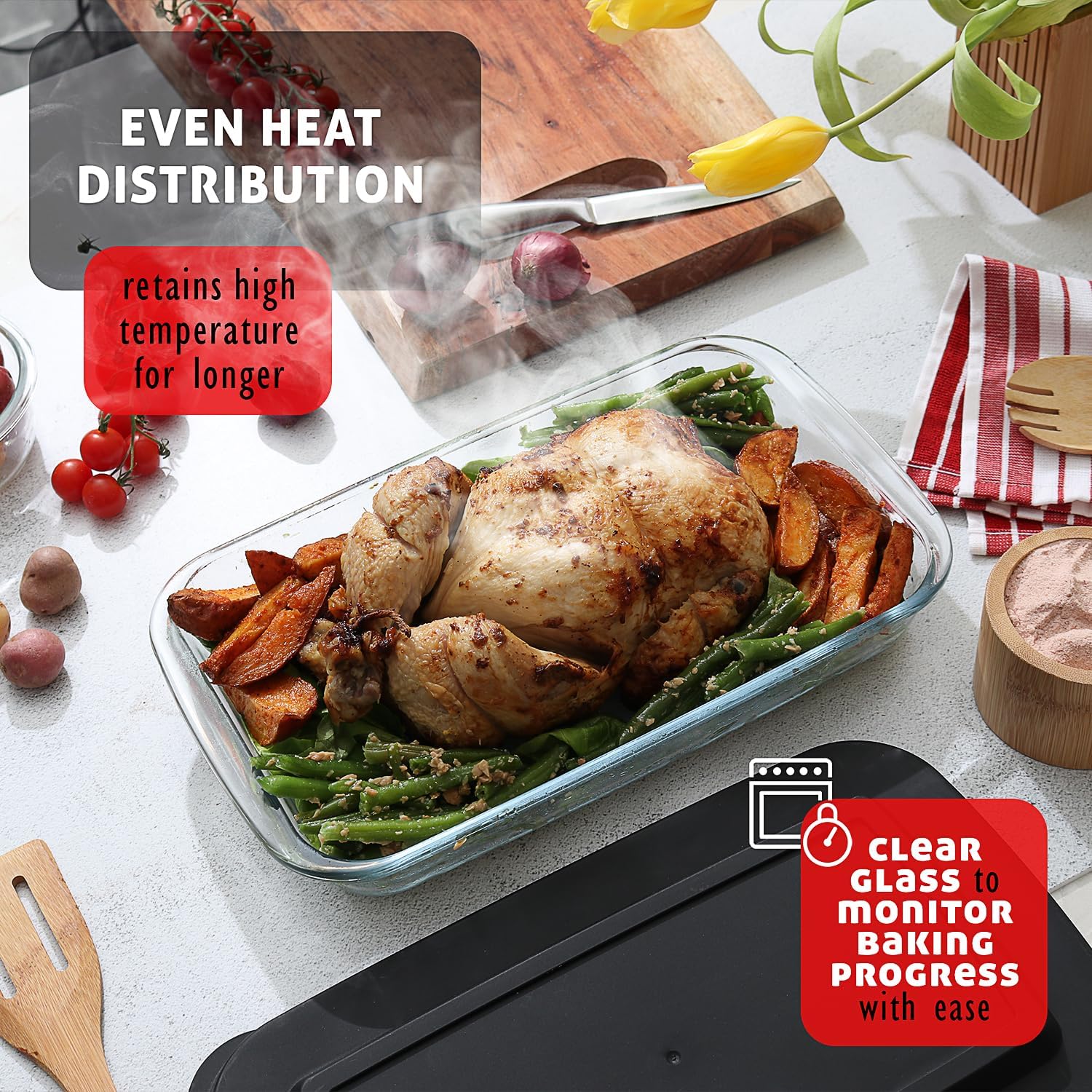 Nestl 8-Pack Glass Baking Dishes for Oven, Glass Food Storage Containers with Lids, Leakproof Casserole Dishes for Oven with Lid, Cooking, Microwave Oven Freezer Safe Bakeware, 9x13 Lasagna Pan Black - Image 6