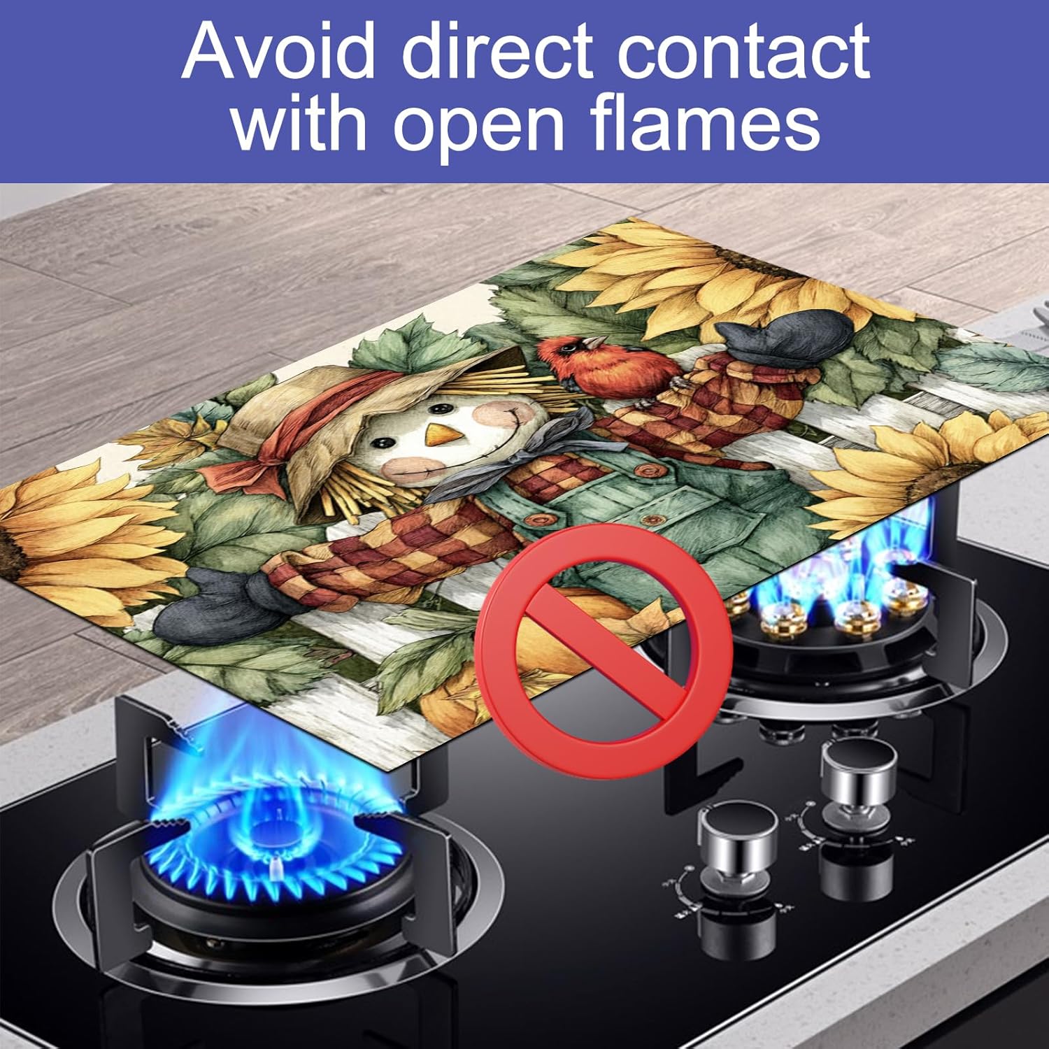 Stove Top Covers for Electric Stove 28x20 Inches Fall Scarecrow Sunflower Pumpkin Design Heat Resistant Cooktop Protector Countertop Cover Dish Drying Mat for Kitchen Autumn Harvest Decor - Image 7