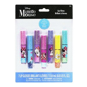 Disney Minnie Mouse 7 Piece Plant Based Lip Gloss, Girls Party Favors, First Makeup Set for Girl, Perfect for Parties, Sleepovers, and Birthday Gifts, Ages 3+, by Townley Girl