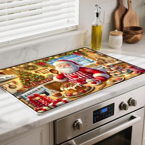 Heat-Resistant Stove Top Cover with Anti-Slip Rubber Coating – Merry Christmas Electric Stove Protector, Scratch-Resistant, Expands Counter Space (Santa Claus, 28.5"L x 20.5"W)