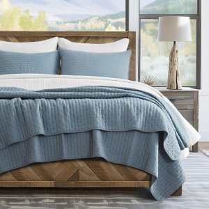 EVERGRACE x Kinsey Walsh Cross Stitch Pre-Washed Cotton Quilt Bedding Set King Size, Oversized 3 Pieces Lightweight Bedspread Coverlet for All Season, with 2 Matching Shams, Dusty Blue, 108"x96"
