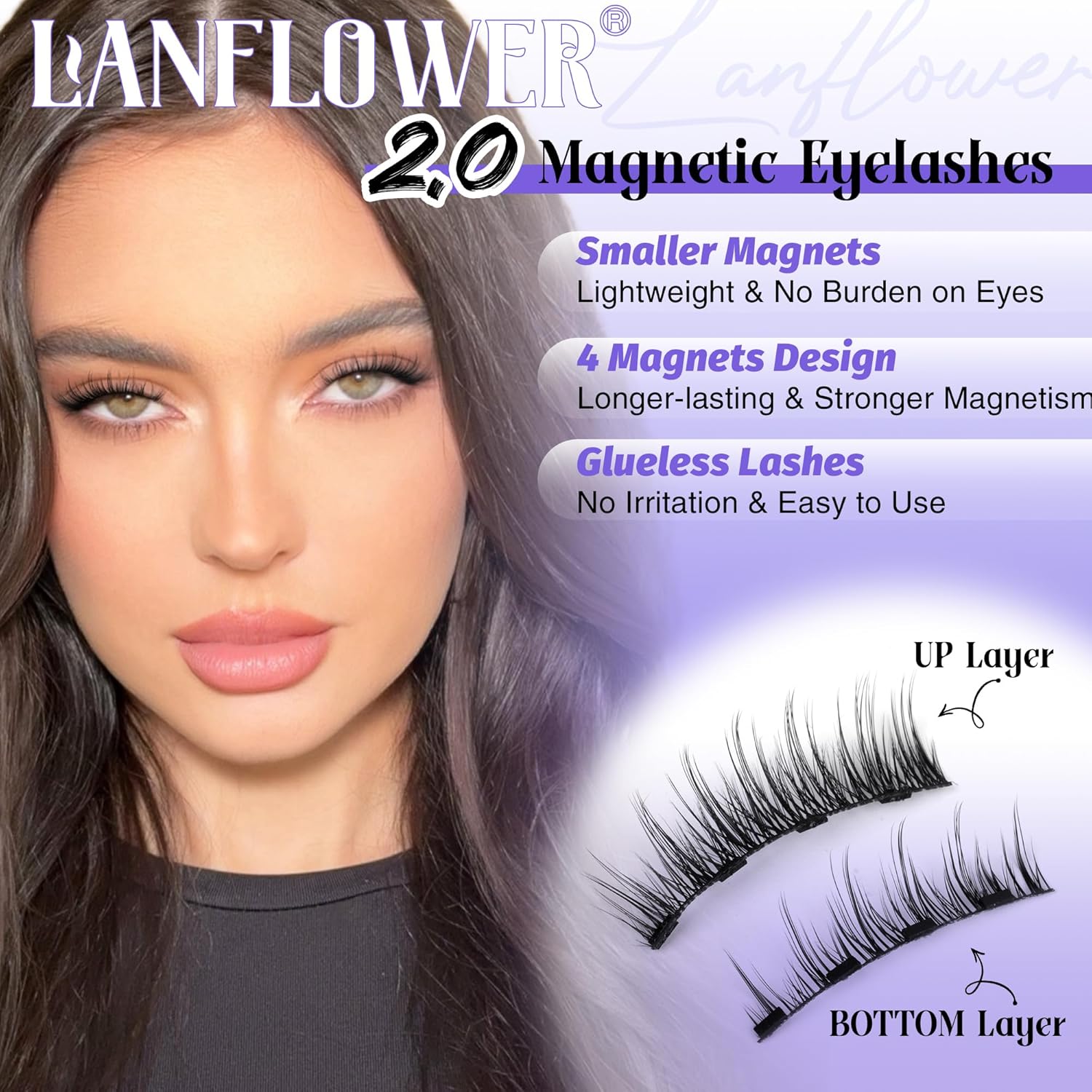 Magnetic Eyelashes with Applicator Wispy Magnetic Eyelashes Natural Look Magnetic Lashes NO Need Glue False Eyelashes with Magnets Eyelashes without Eyeliner by Lanflower - Image 2