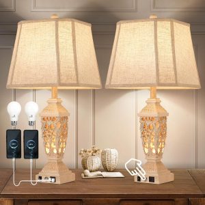 AIDENOEY Farmhouses Table Lamp with USB & USB-C Charging Ports, 3-Color Dimmable & Stepless Bottom Dimming, Touch Control & Switch, Vintage Bedside Lamp for Bedroom Living Room Office,(27.5" high)